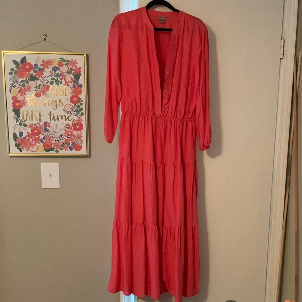 Vibrant coral pink Long Sleeve Dress